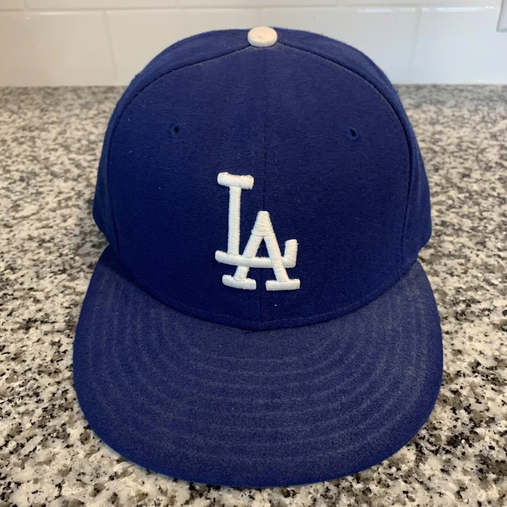 Vintage Los Angeles Dodgers Hat Cap Fitted Mens 6 7/8 Blue New Era 59FIFTY USA